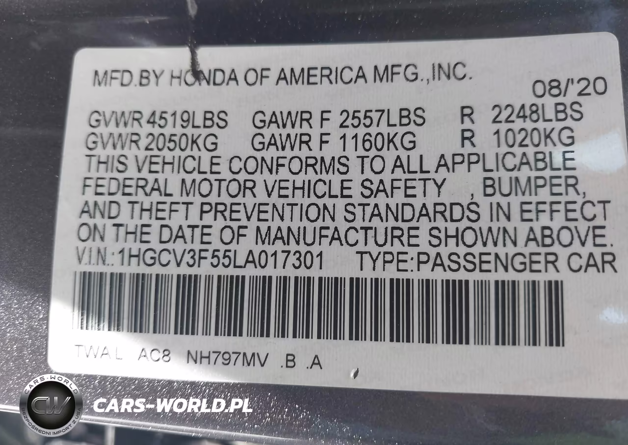 2020 Honda Accord Hybrid Ex-L VIN:1HGCV3F55LA017301 - 9