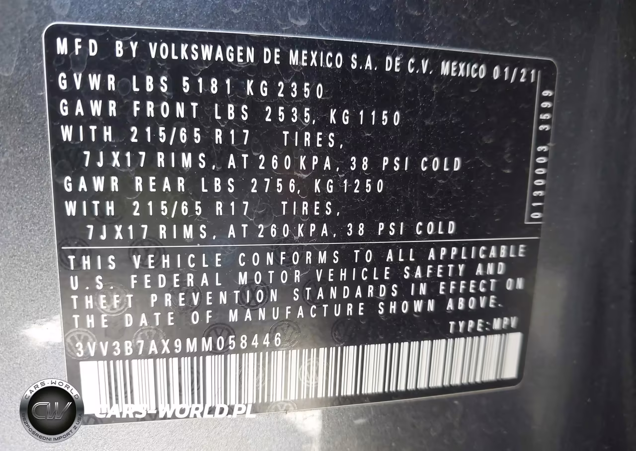 2021 Volkswagen Tiguan 2.0T Se-2.0T Se R-Line Black-2.0T Sel VIN:3VV3B7AX9MM058446 - 9