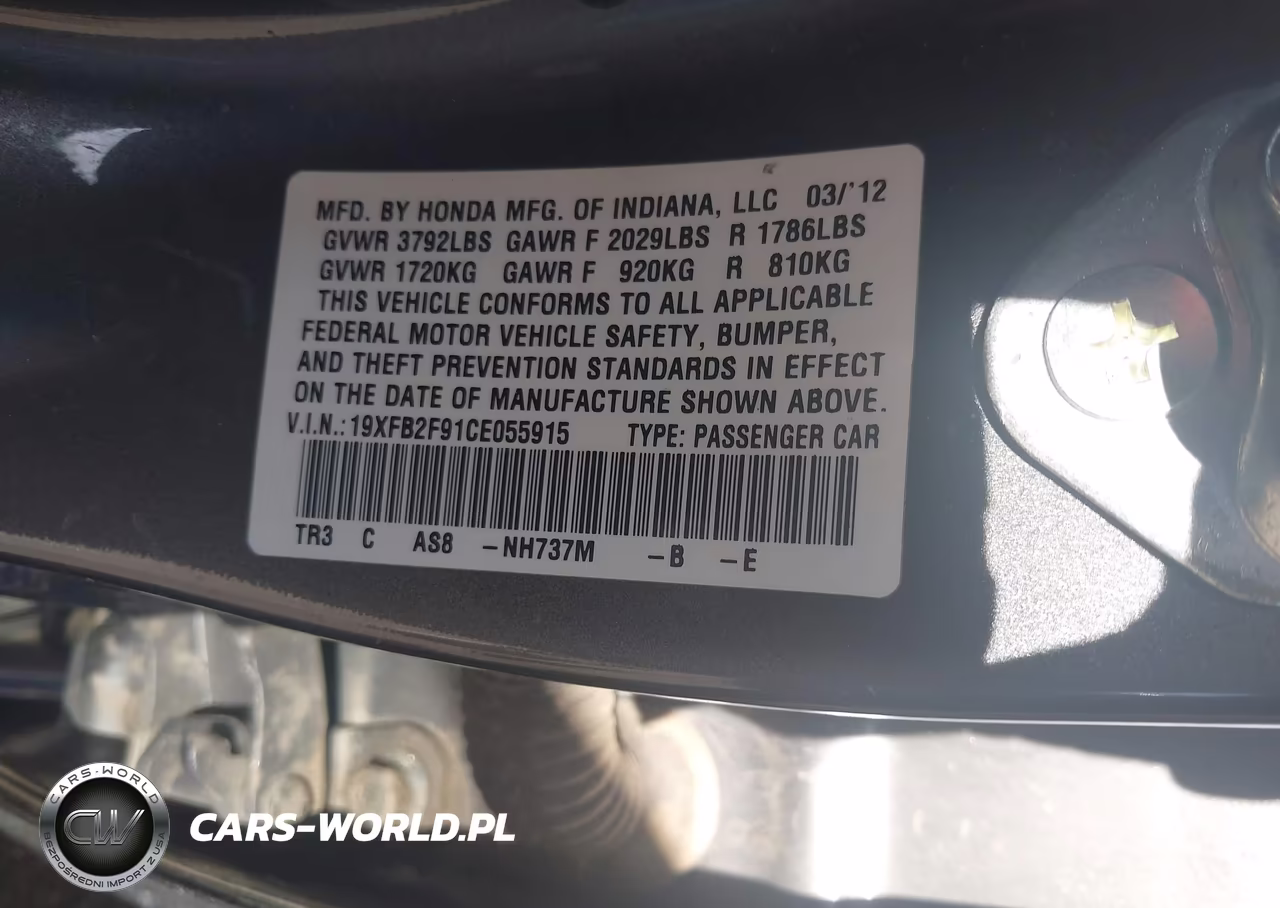 2012 Honda Civic Ex-L VIN:19XFB2F91CE055915 - 9