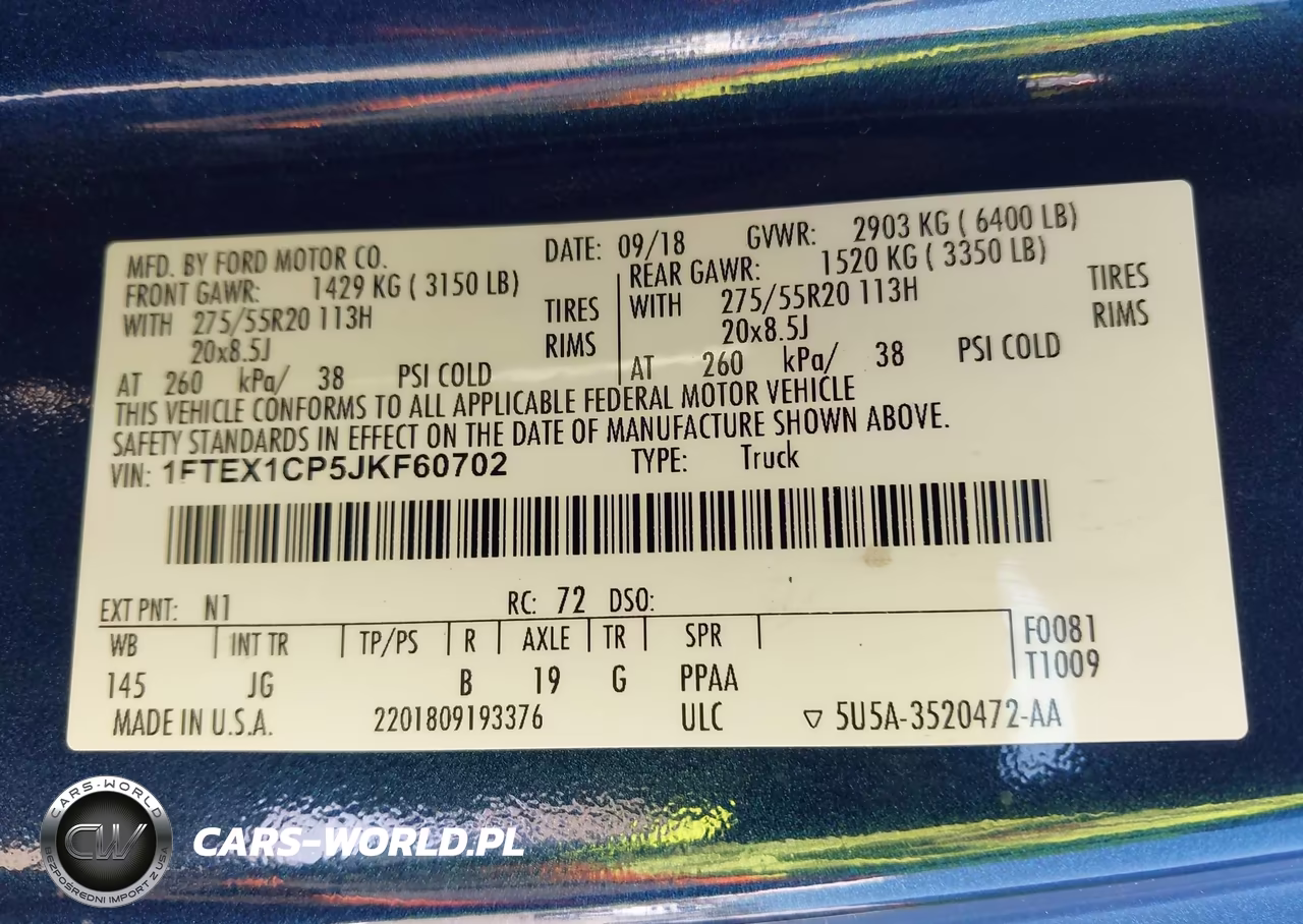 2018 Ford F-150 Xl VIN:1FTEX1CP5JKF60702 - 9
