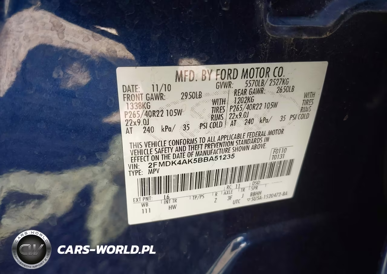 2011 Ford Edge Sport VIN:2FMDK4AK5BBA51235 - 9