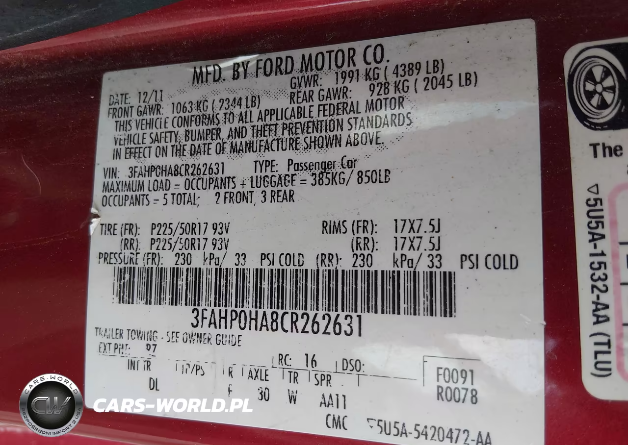 2012 Ford Fusion Se VIN:3FAHP0HA8CR262631 - 9