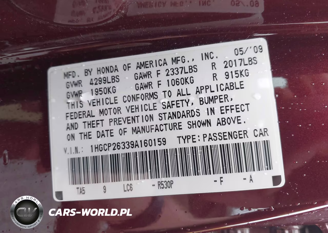 2009 Honda Accord 2.4 Lx VIN:1HGCP26339A160159 - 9