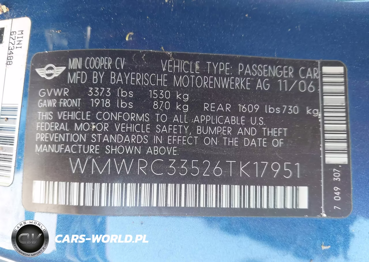 2006 Mini Cooper VIN:WMWRC33526TK17951 - 9