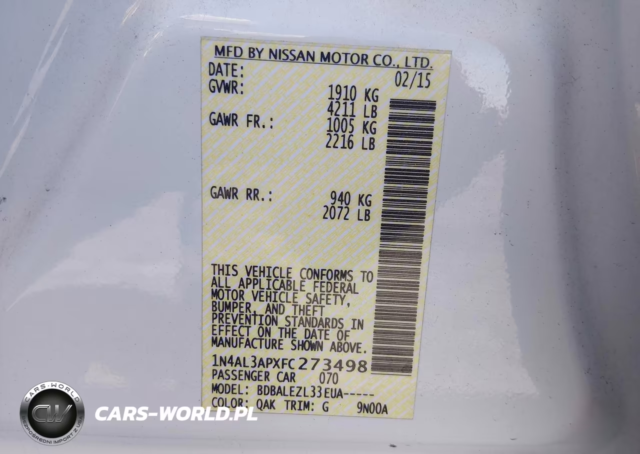 2015 Nissan Altima 2.5-2.5 S-2.5 Sl-2.5 Sv VIN:1N4AL3APXFC273498 - 9