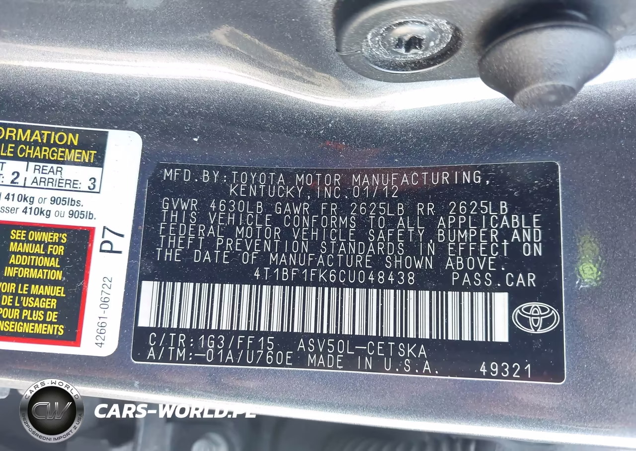 2012 Toyota Camry Se VIN:4T1BF1FK6CU048438 - 9