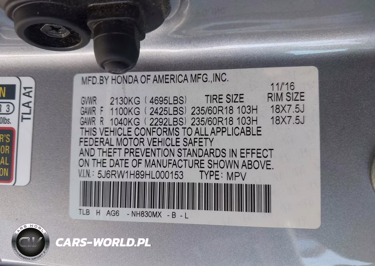 2017 Honda Cr-V Ex-L-Ex-L Navi VIN:5J6RW1H89HL000153 - 9