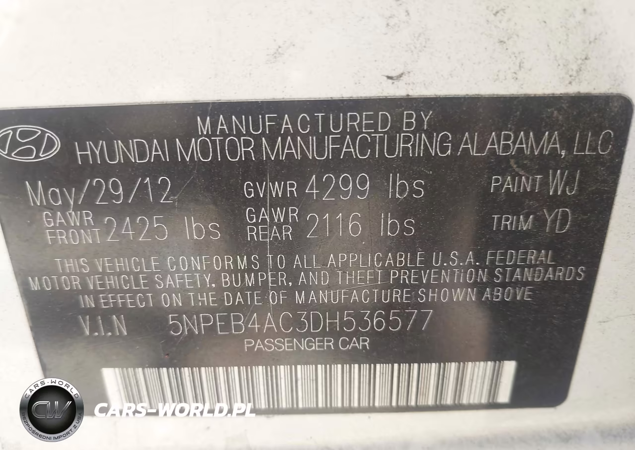 2013 Hyundai Sonata Gls VIN:5NPEB4AC3DH536577 - 9