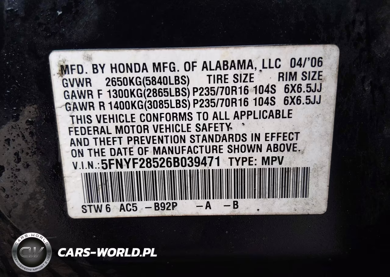 2006 Honda Pilot Ex-L VIN:5FNYF28526B039471 - 9