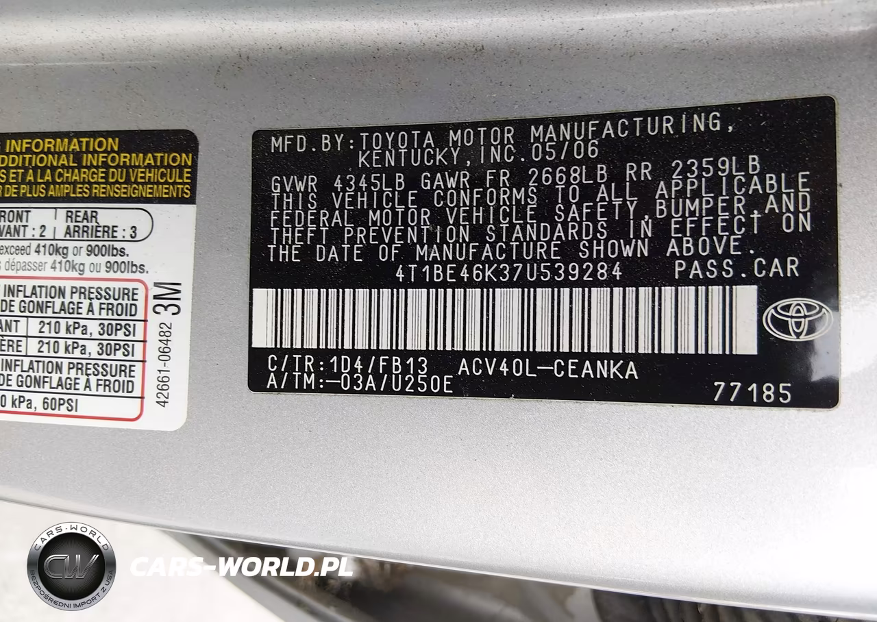 2007 Toyota Camry Le VIN:4T1BE46K37U539284 - 9