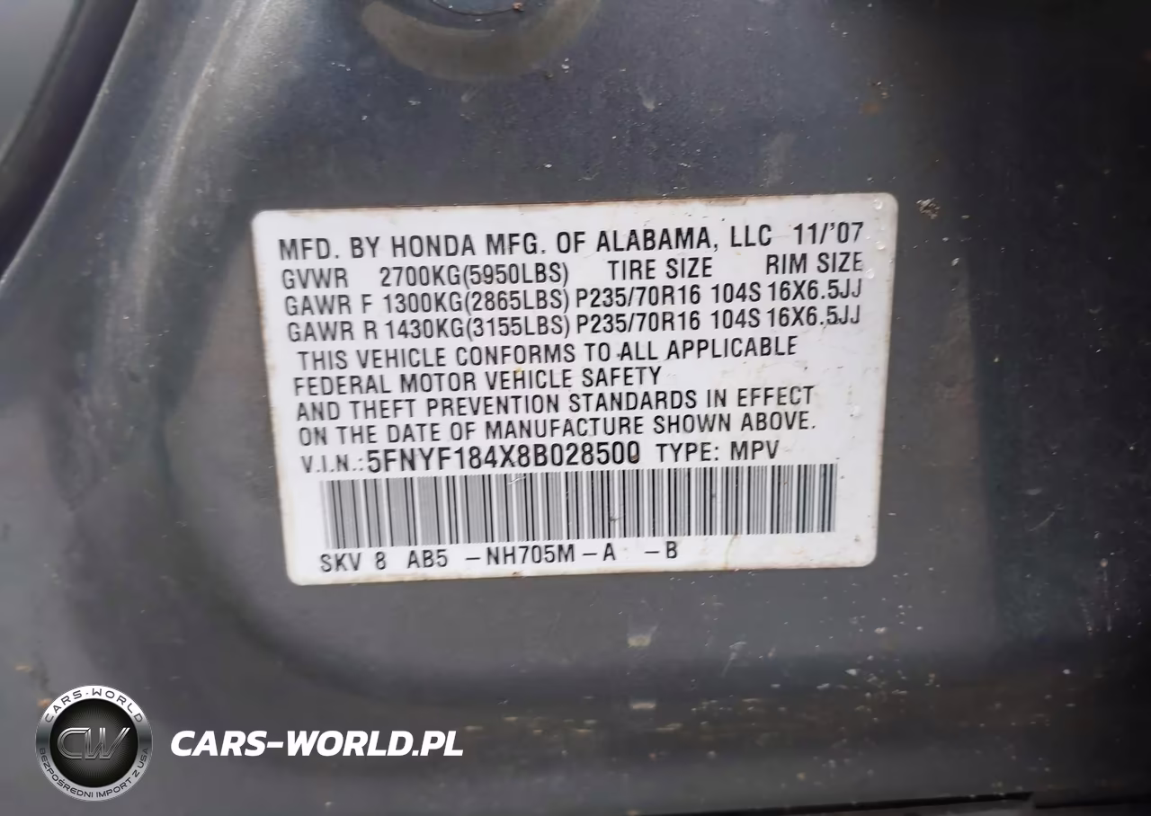 2008 Honda Pilot Ex VIN:5FNYF184X8B028500 - 9