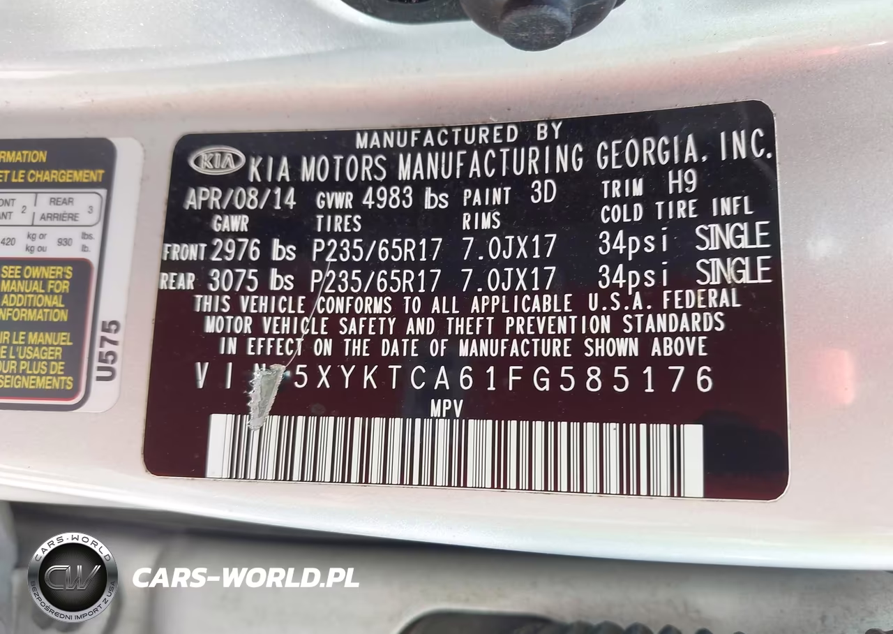 2015 Kia Sorento Lx VIN:5XYKTCA61FG585176 - 9