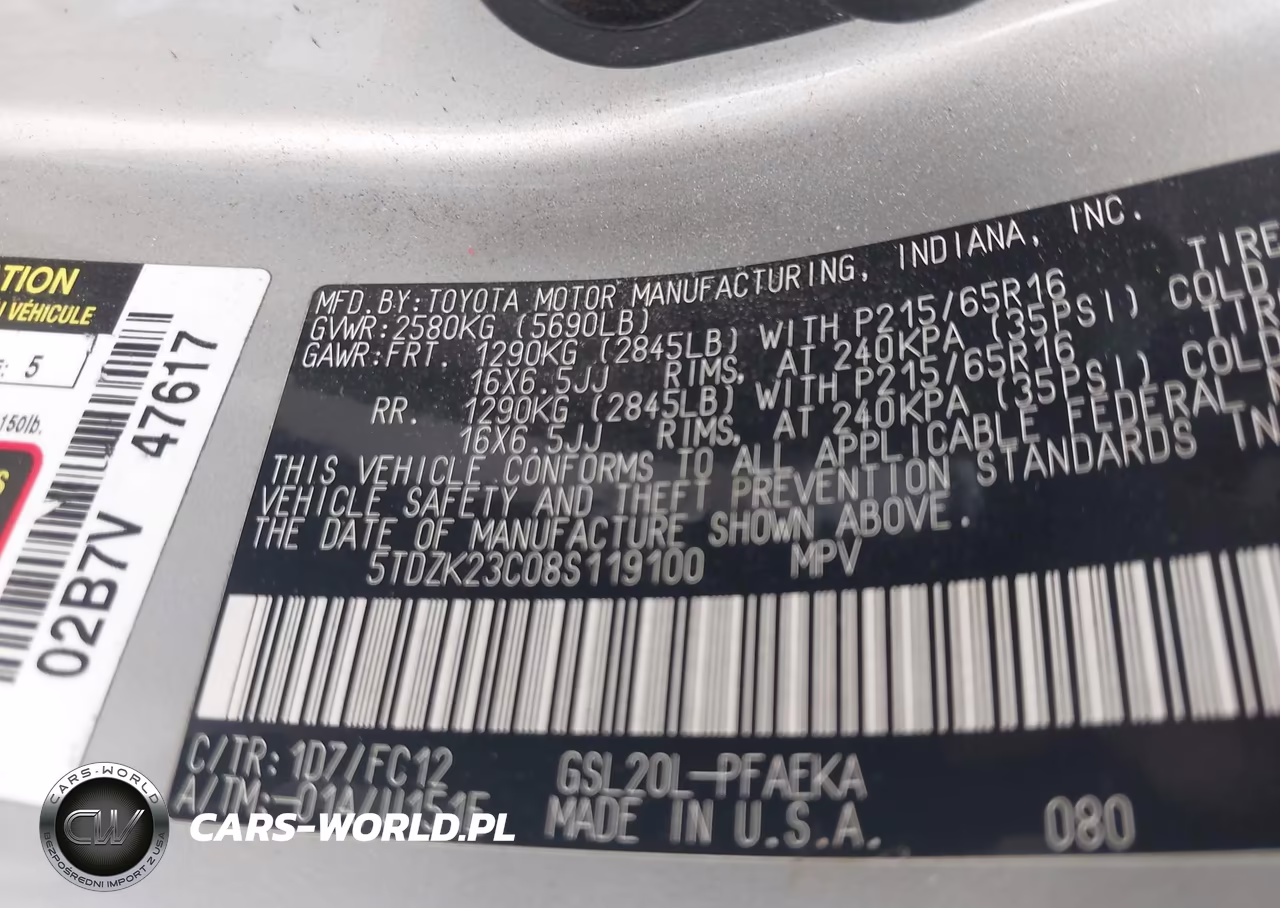 2008 Toyota Sienna Le VIN:5TDZK23C08S119100 - 9