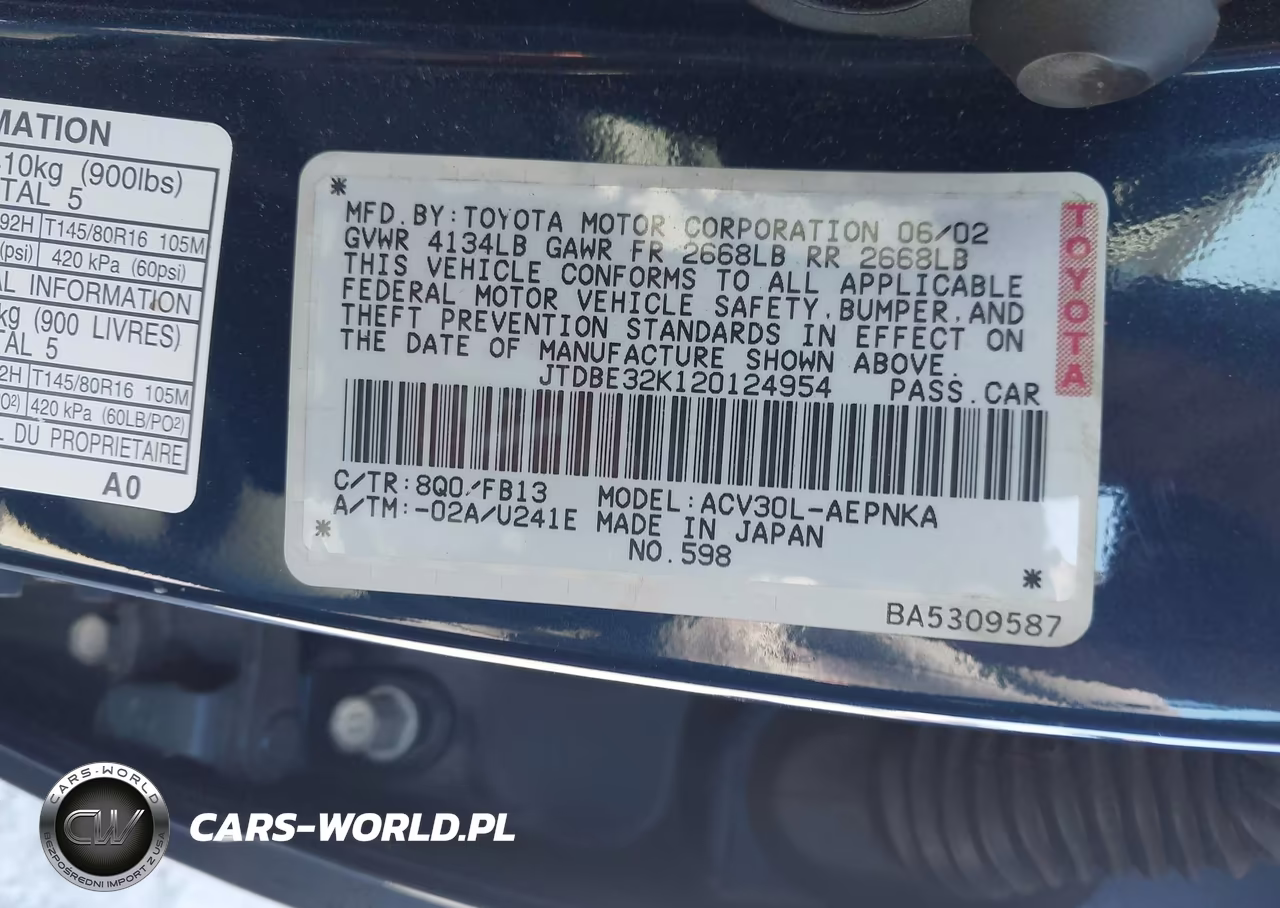2002 Toyota Camry Le VIN:JTDBE32K120124954 - 9