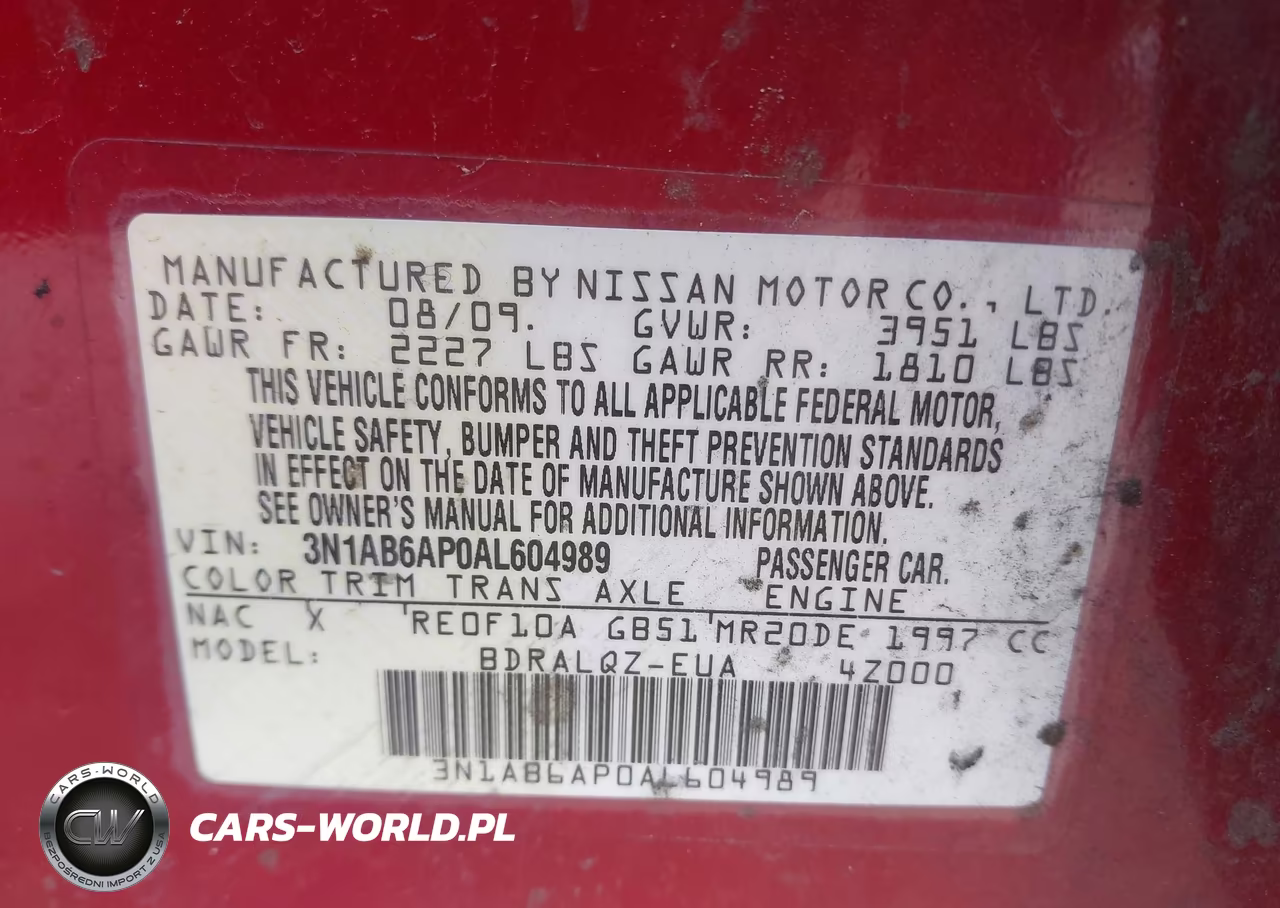 NISSAN SENTRA VIN:3N1AB6AP0AL604989 - 9