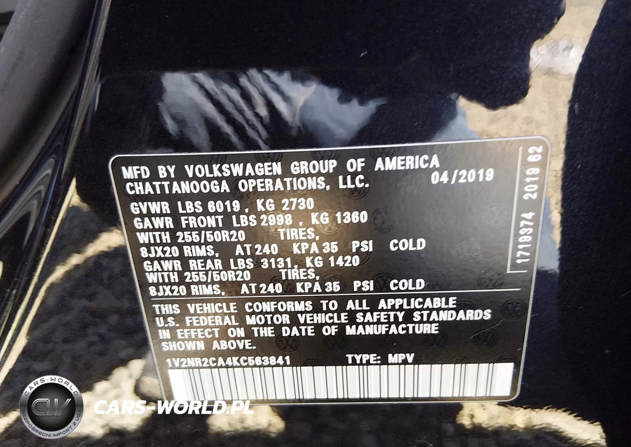 2019 Volkswagen Atlas 3.6L V6 Sel Premium VIN:1V2NR2CA4KC563841 - 9