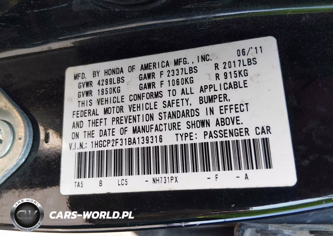 2011 Honda Accord 2.4 Lx VIN:1HGCP2F31BA139316 - 9