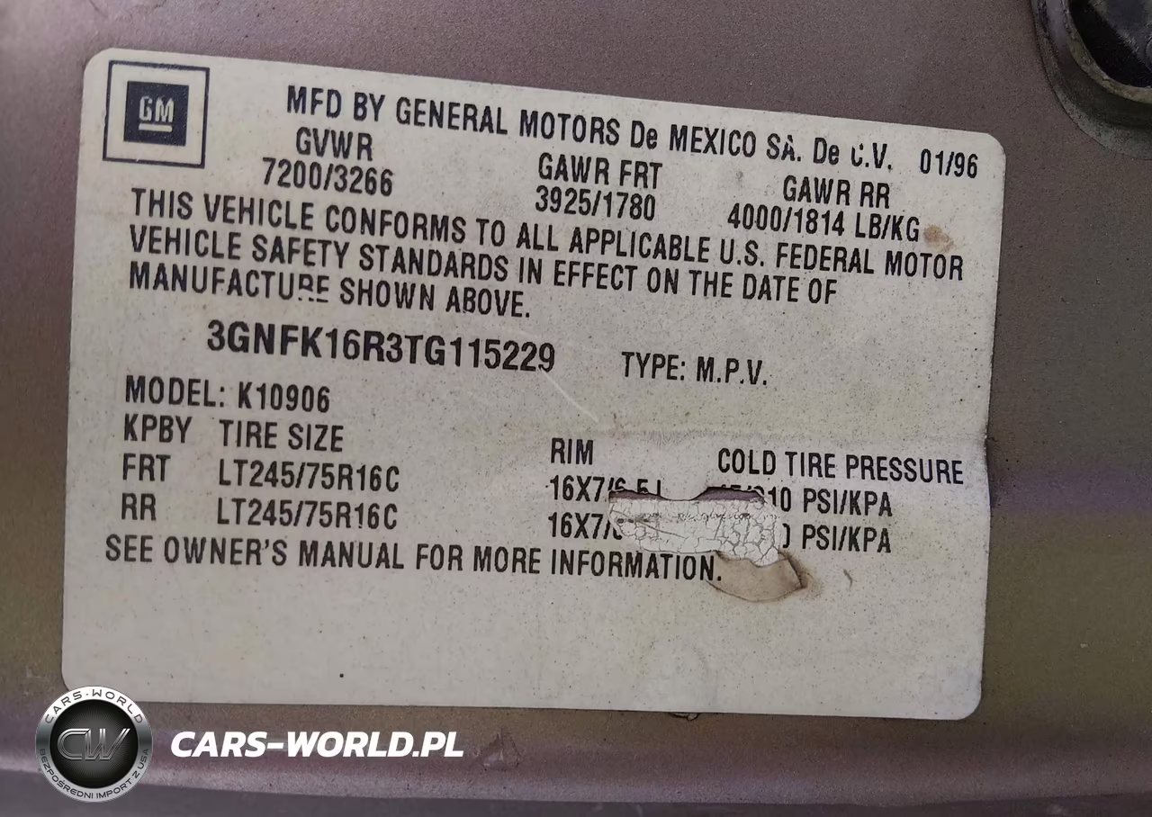 1996 Chevrolet Suburban K1500 VIN:3GNFK16R3TG115229 - 9