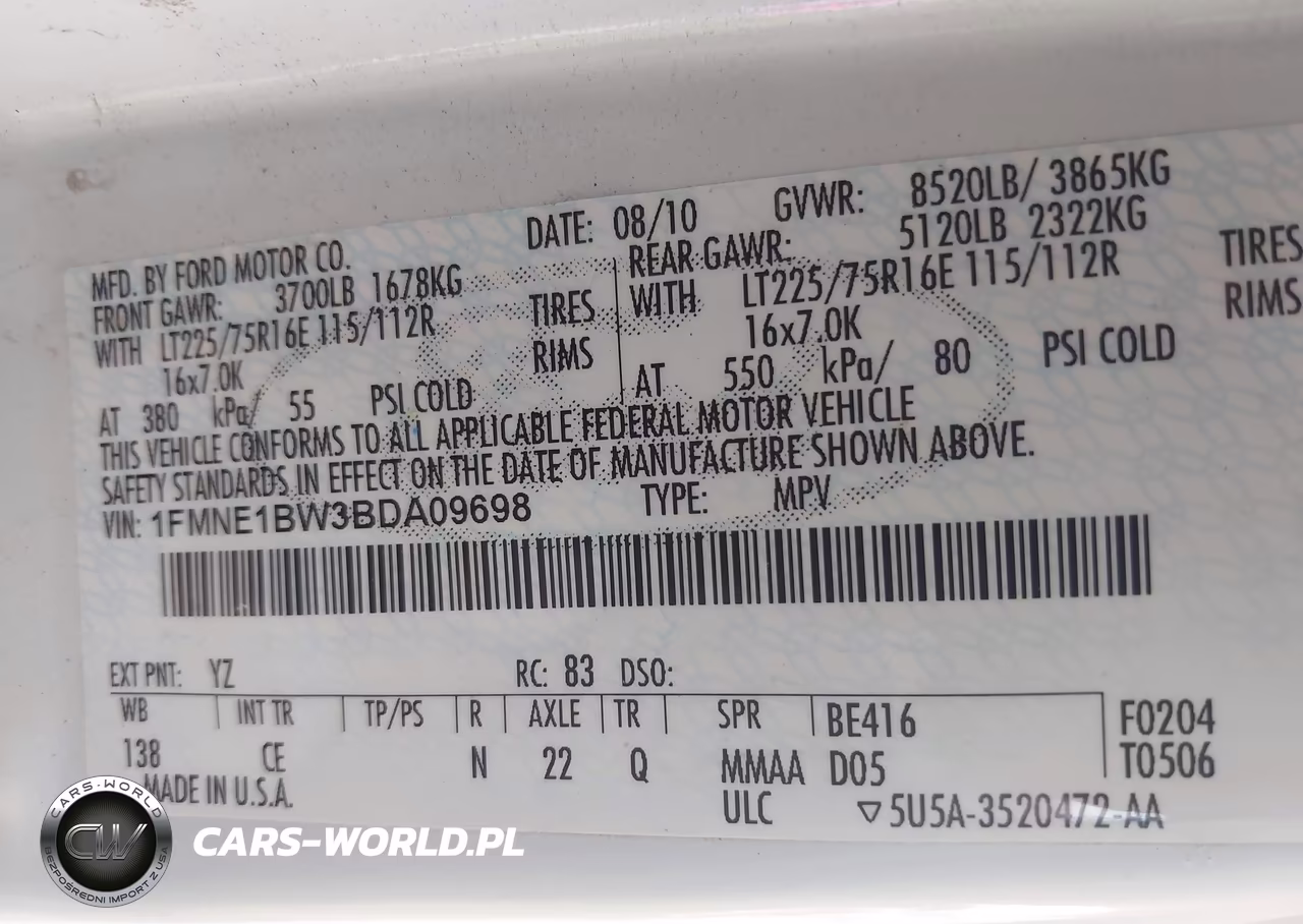 2011 Ford E-150 Xl-Xlt VIN:1FMNE1BW3BDA09698 - 9