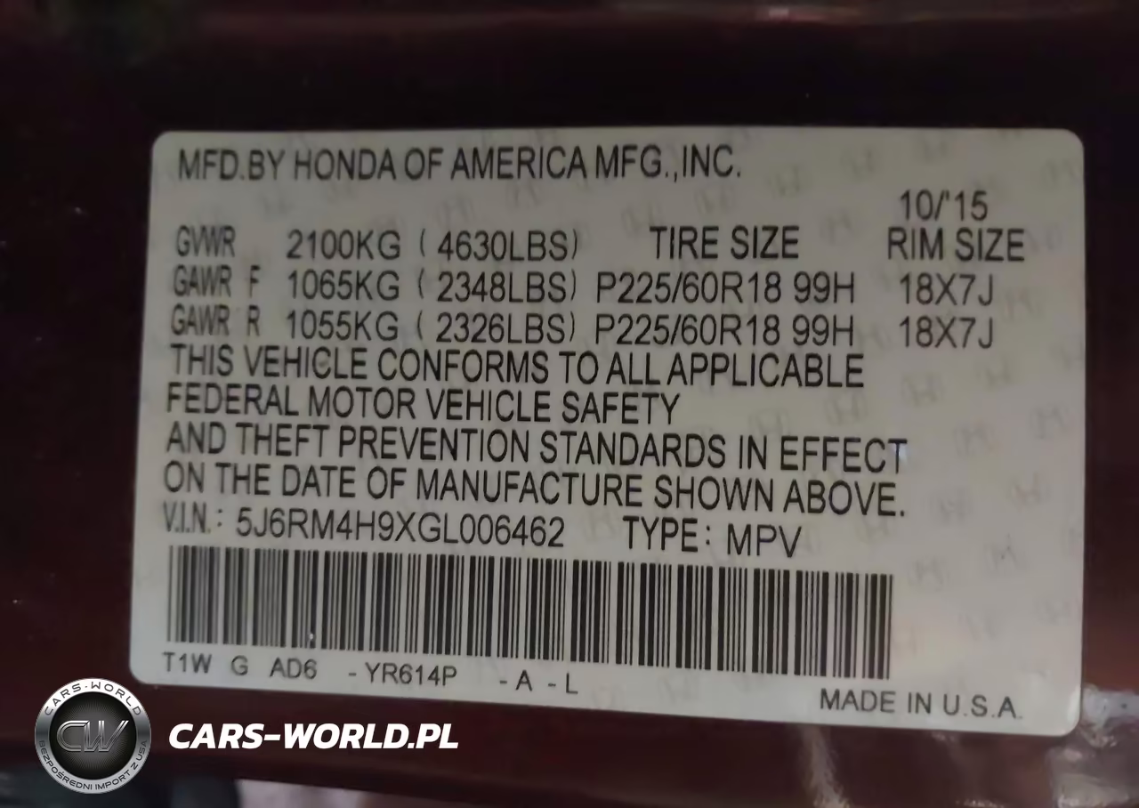 2016 Honda Cr-V Touring VIN:5J6RM4H9XGL006462 - 9