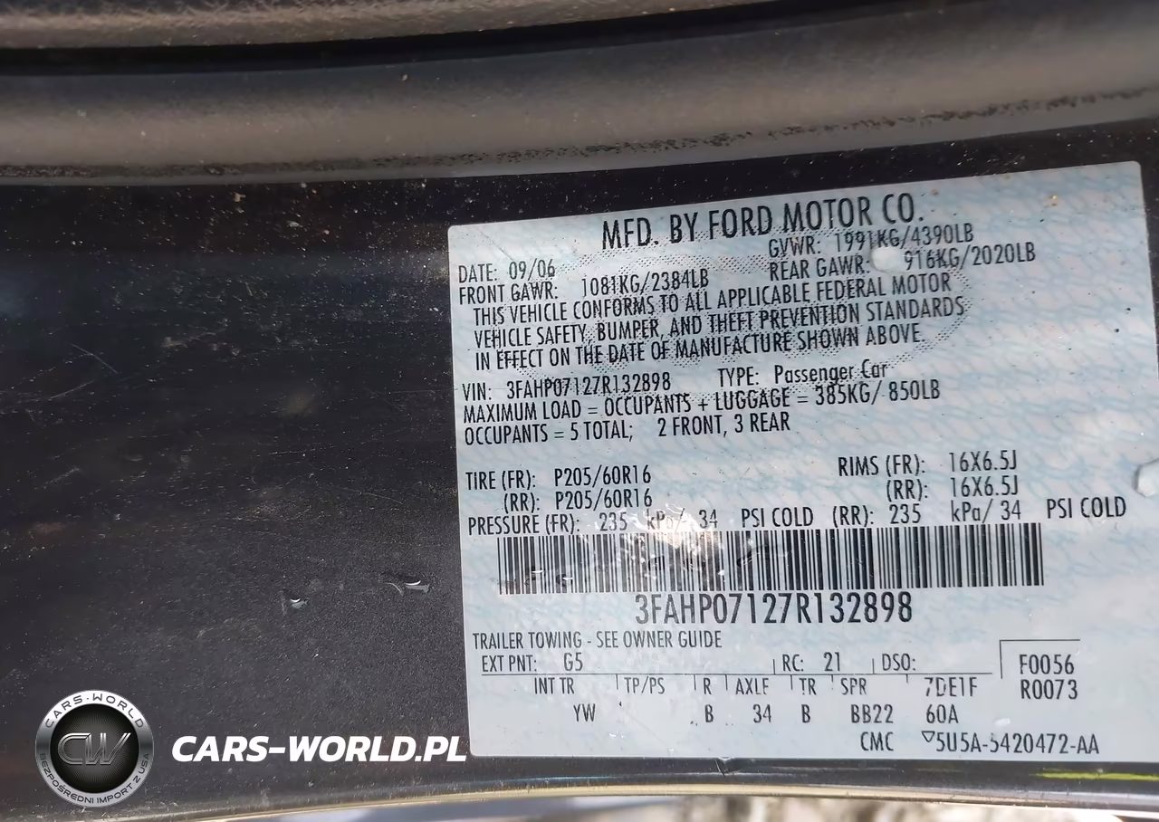 2007 Ford Fusion Se VIN:3FAHP07127R132898 - 9