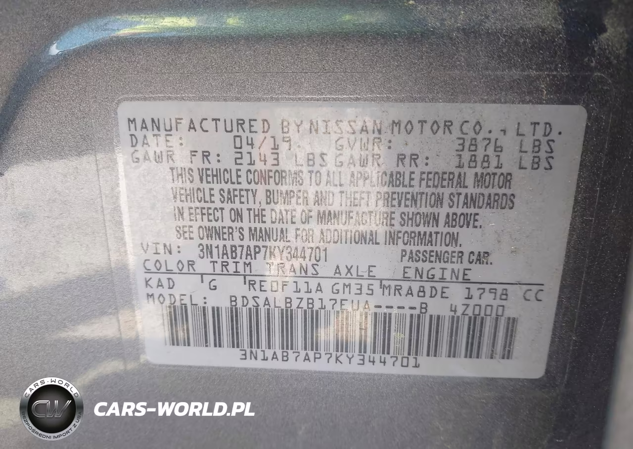 2019 Nissan Sentra S VIN:3N1AB7AP7KY344701 - 9