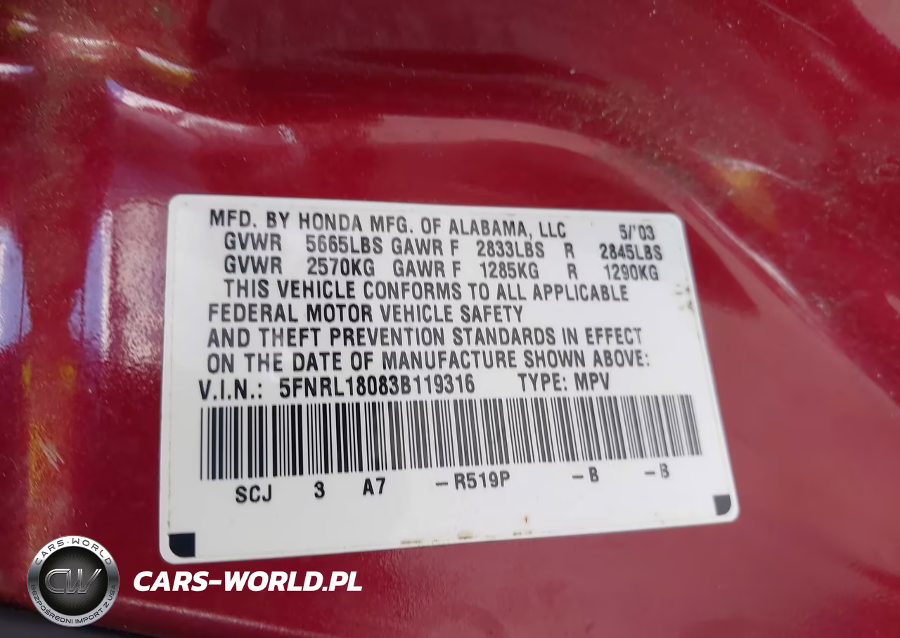 2003 Honda Odyssey Ex-L VIN:5FNRL18083B119316 - 9