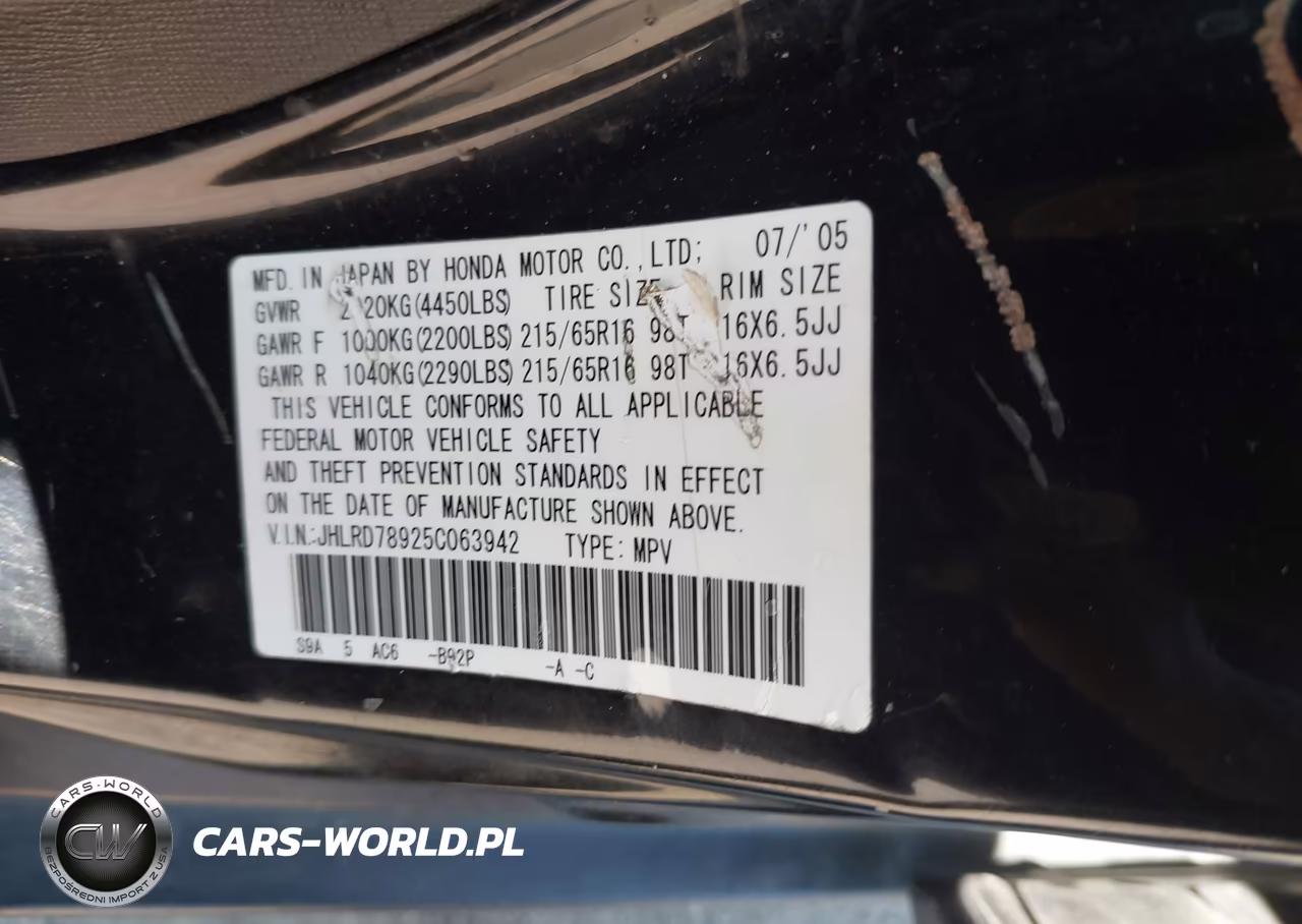 2005 Honda Cr-V Se VIN:JHLRD78925C063942 - 9