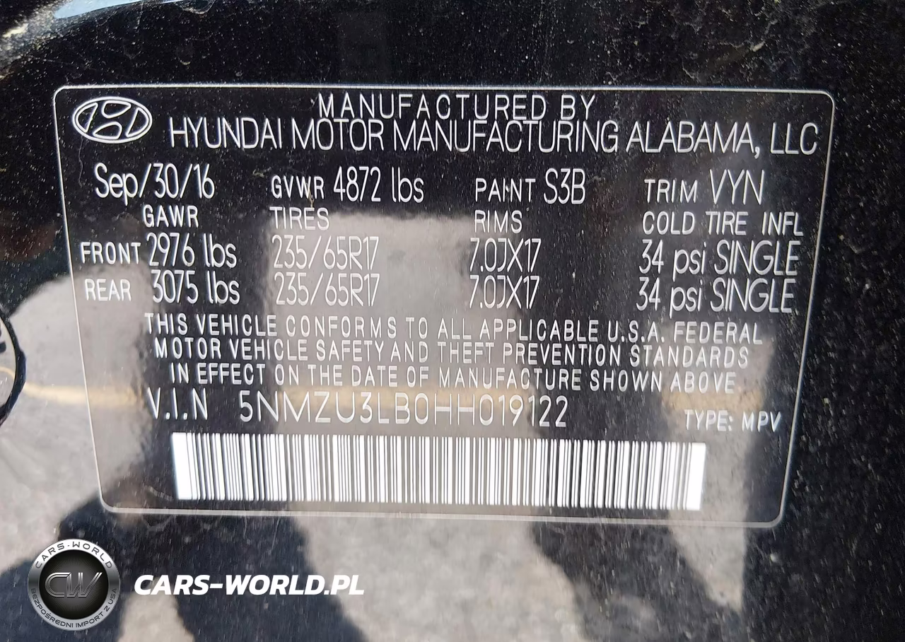 2017 Hyundai Santa Fe Sport 2.4L VIN:5NMZU3LB0HH019122 - 9