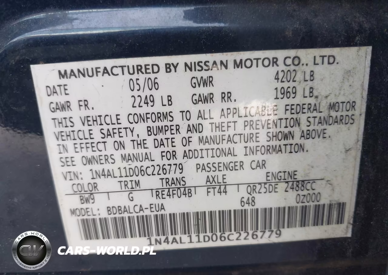 2006 Nissan Altima 2.5 S VIN:1N4AL11D06C226779 - 9