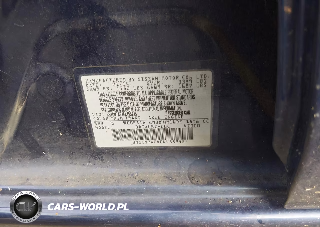 2014 Nissan Versa 1.6 S-1.6 S+-1.6 Sl-1.6 Sv-S VIN:3N1CN7AP4EK455245 - 9