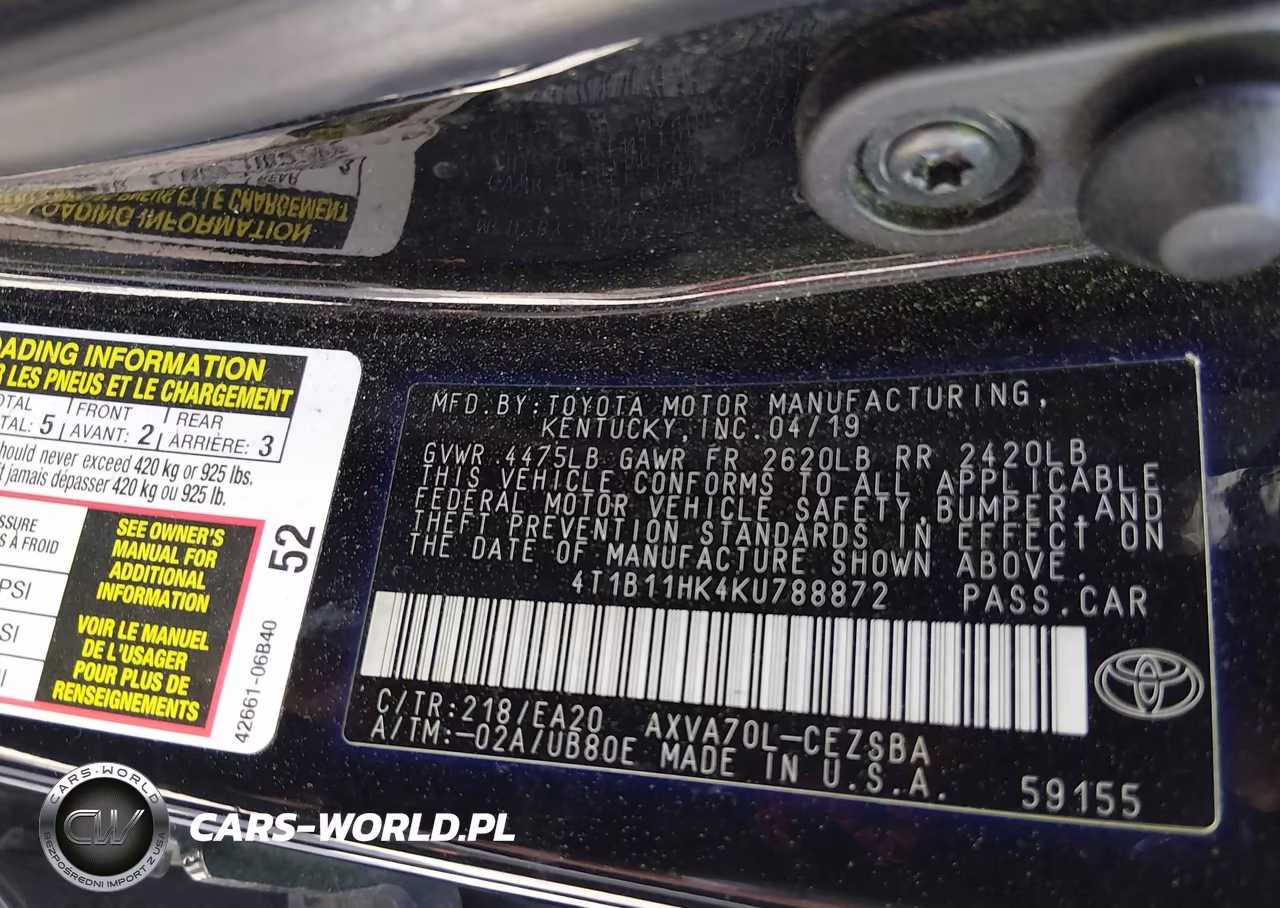 2019 Toyota Camry Se VIN:4T1B11HK4KU788872 - 9