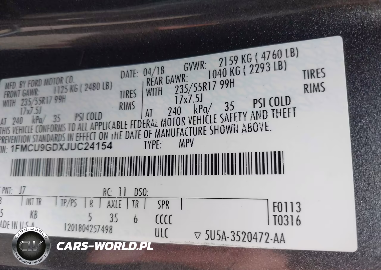 2018 Ford Escape Se VIN:1FMCU9GDXJUC24154 - 9