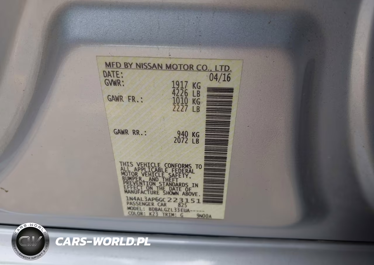 2016 Nissan Altima 2.5-2.5 S-2.5 Sl-2.5 Sr-2.5 Sv VIN:1N4AL3AP6GC223151 - 9