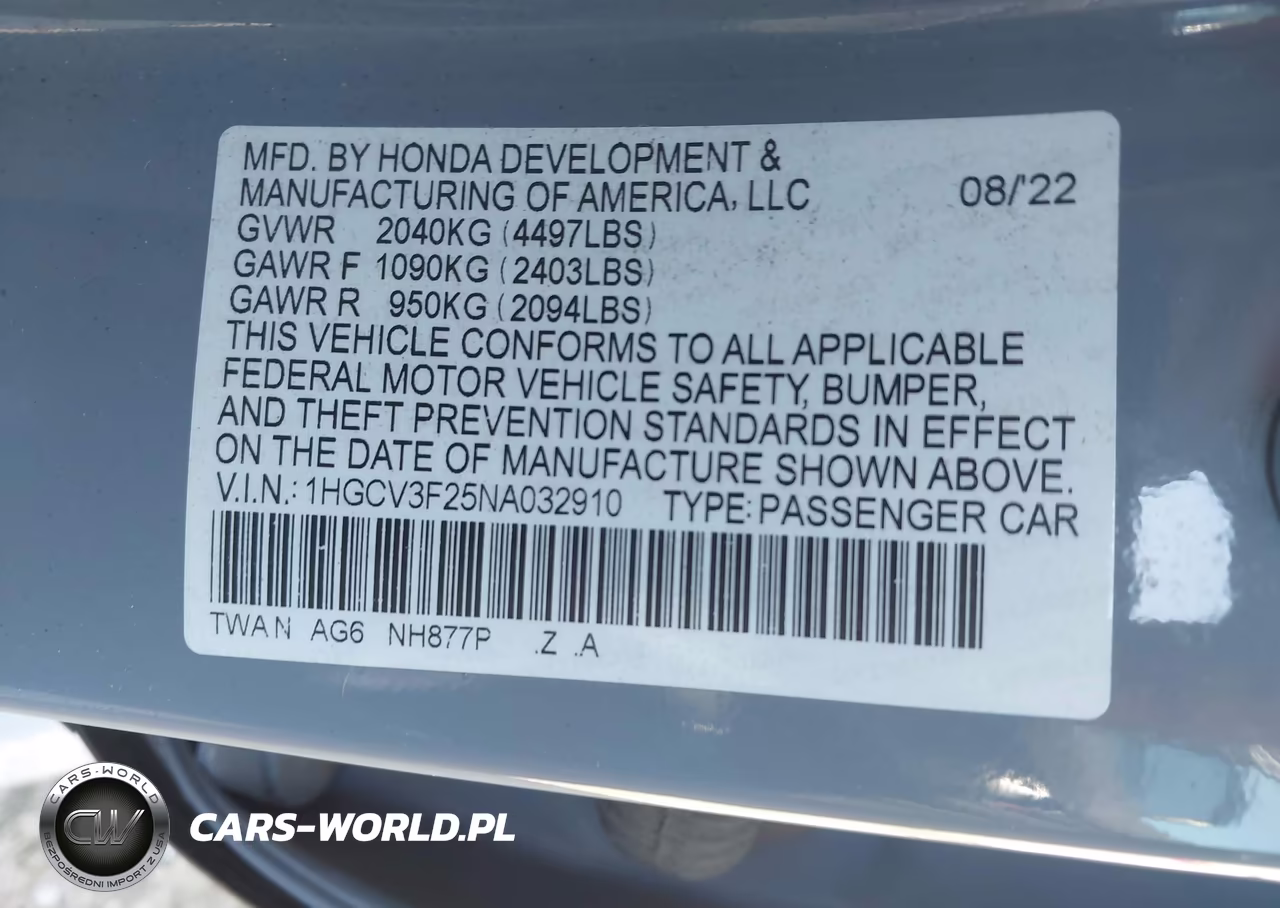 2022 Honda Accord Hybrid Sport VIN:1HGCV3F25NA032910 - 9