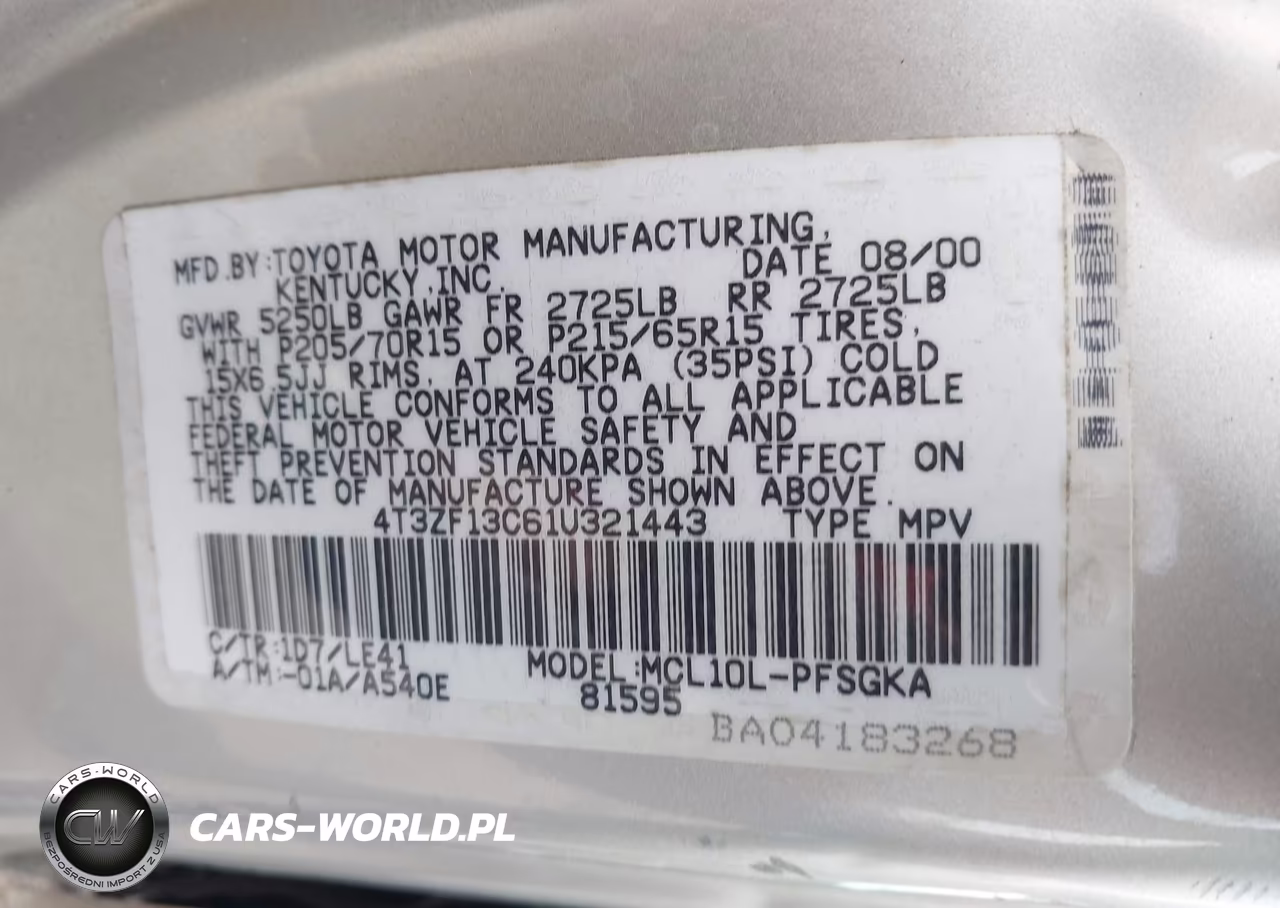 2001 Toyota Sienna Xle VIN:4T3ZF13C61U321443 - 9