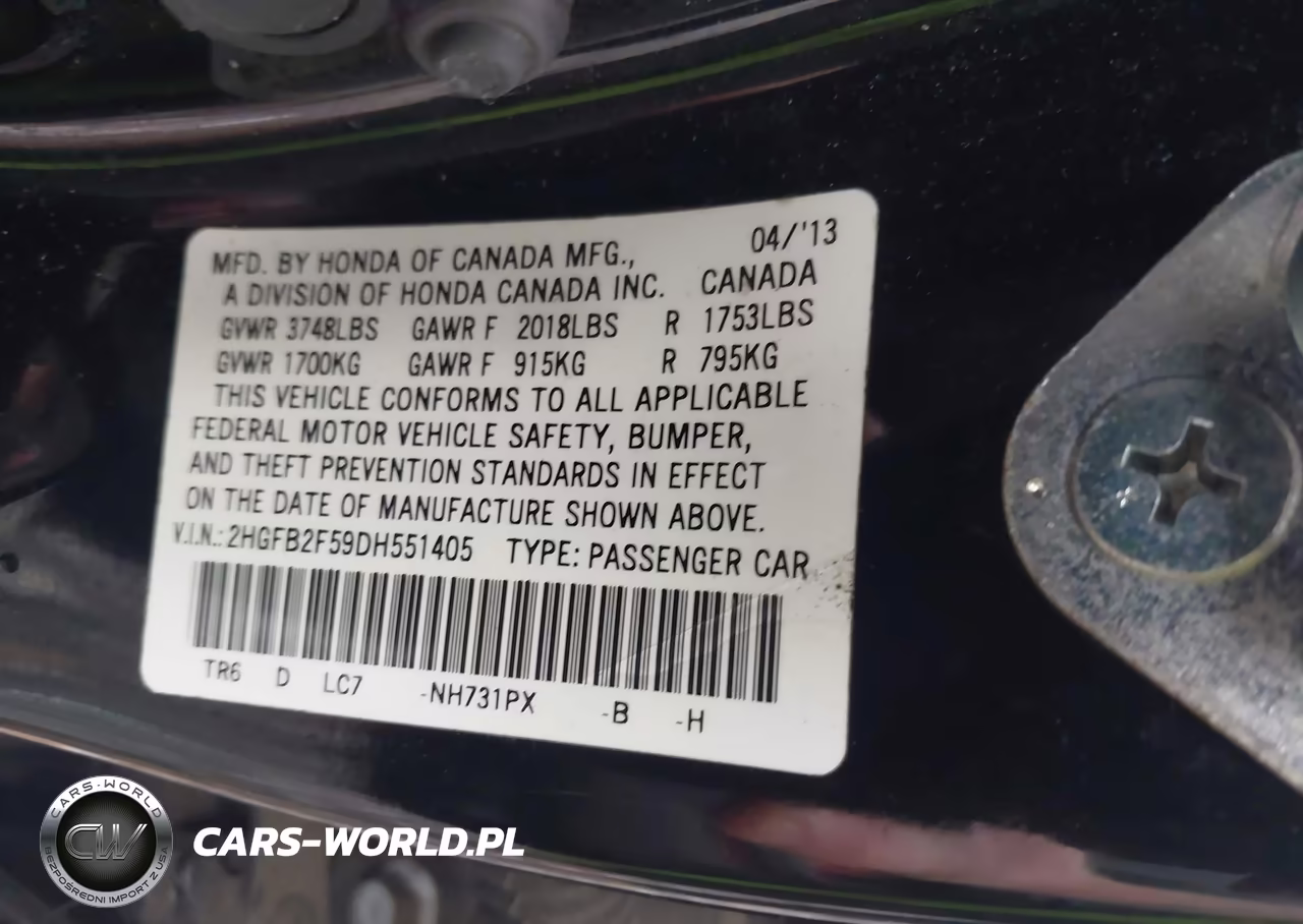 2013 Honda Civic Lx VIN:2HGFB2F59DH551405 - 9