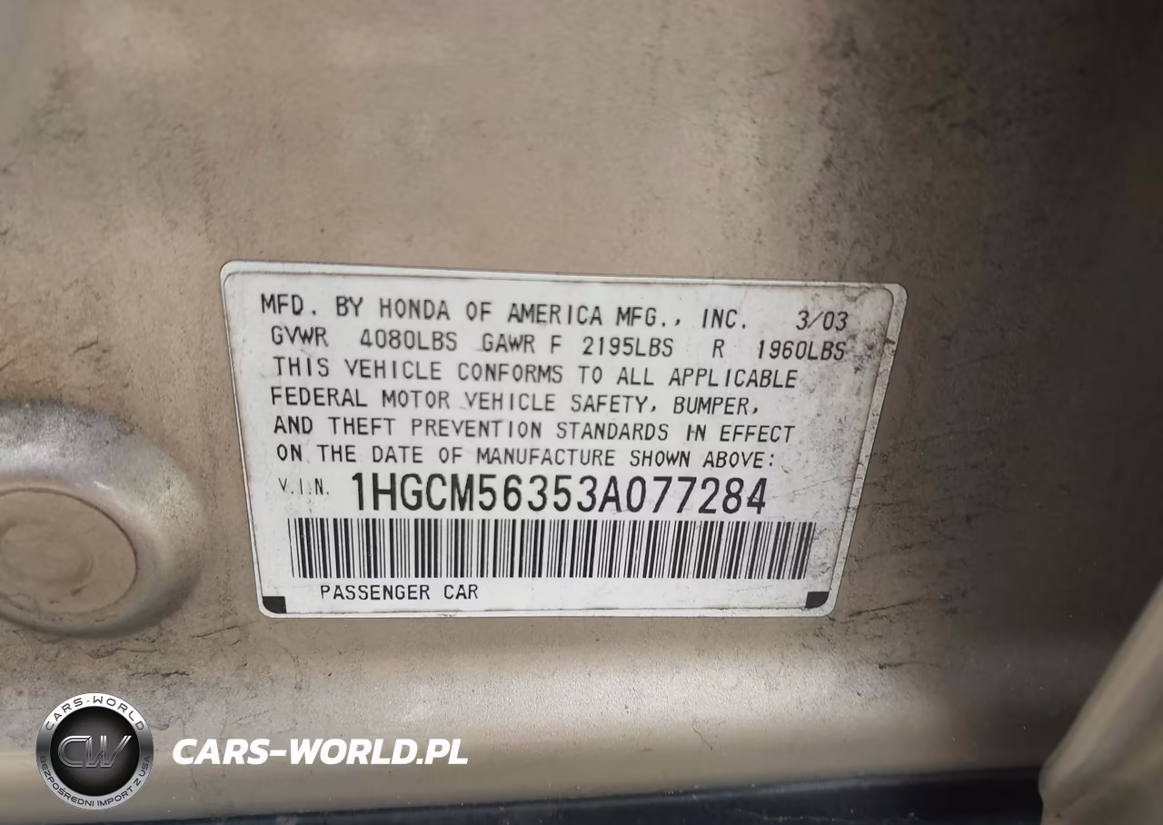 2003 Honda Accord Sdn Lx VIN:1HGCM56353A077284 - 9