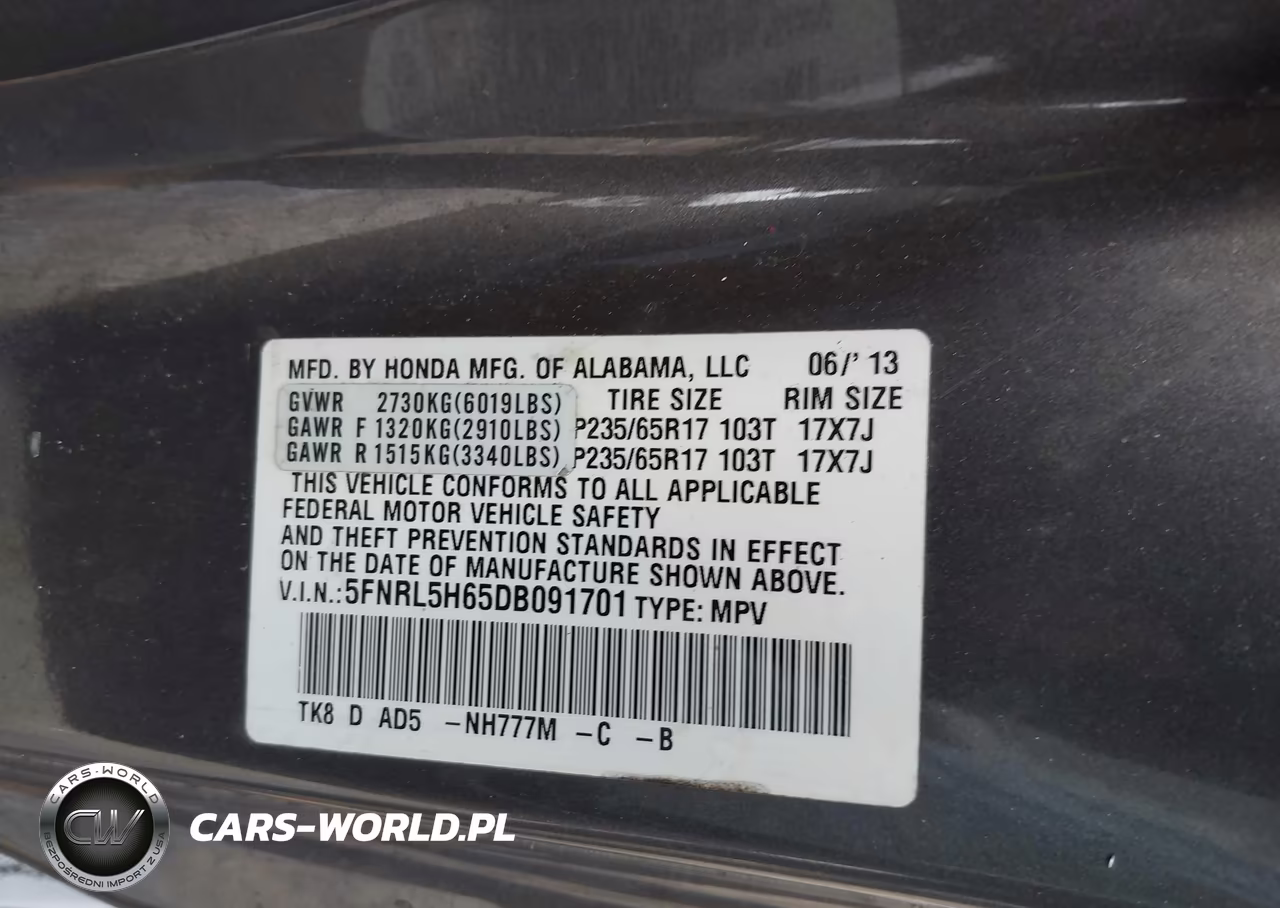 2013 Honda Odyssey Ex-L VIN:5FNRL5H65DB091701 - 9