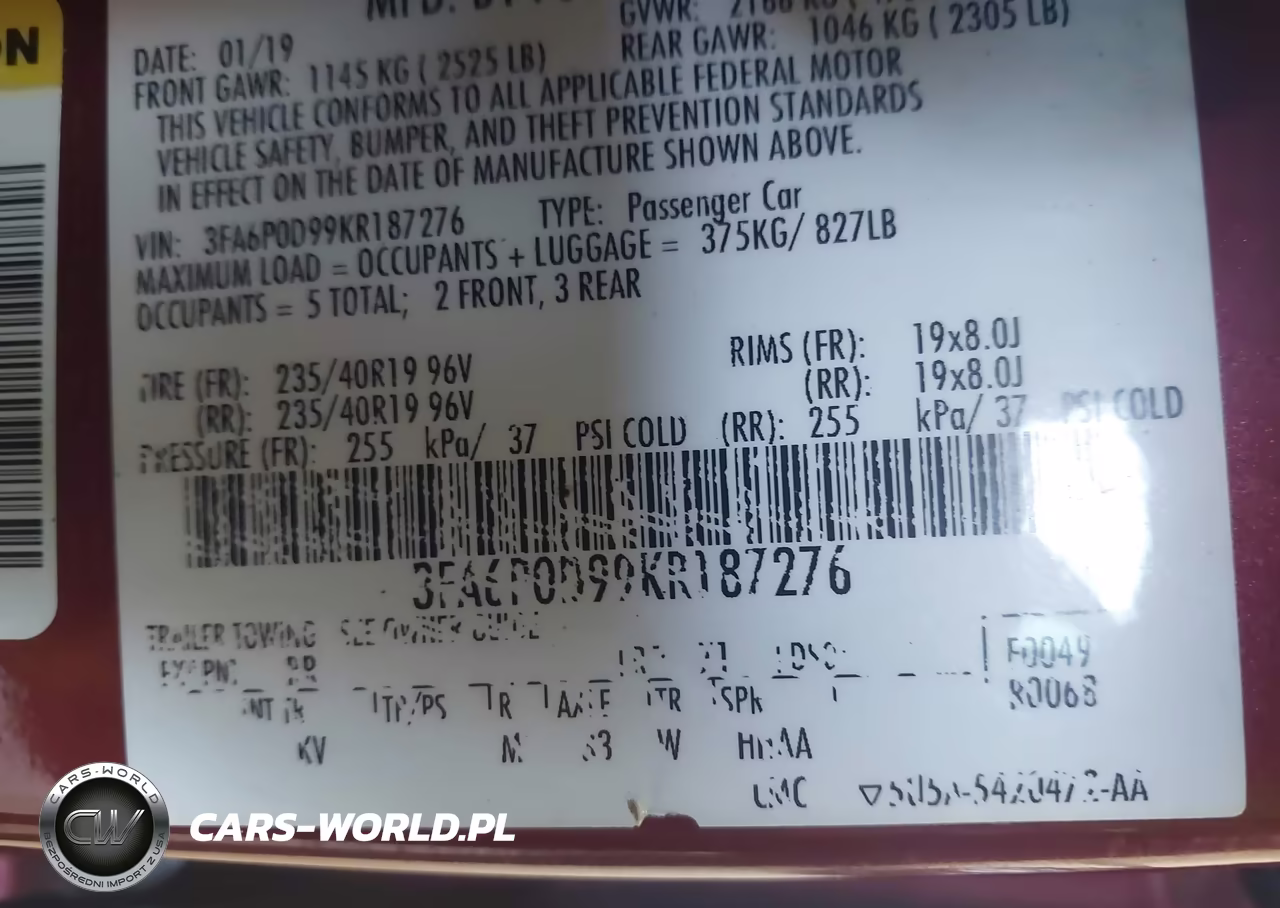 2019 Ford Fusion Titanium VIN:3FA6P0D99KR187276 - 9