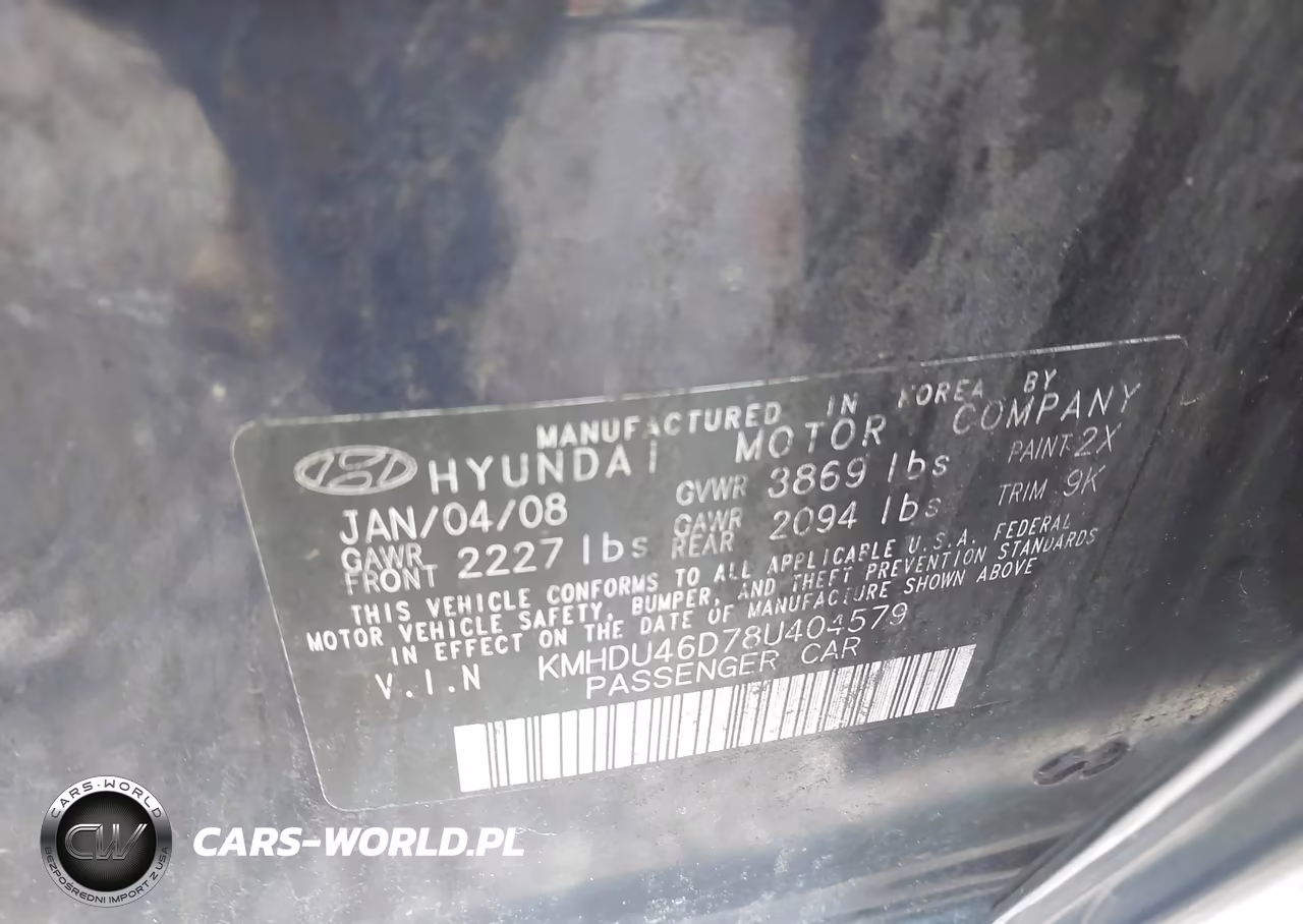 2008 Hyundai Elantra Gls-Se VIN:KMHDU46D78U404579 - 9
