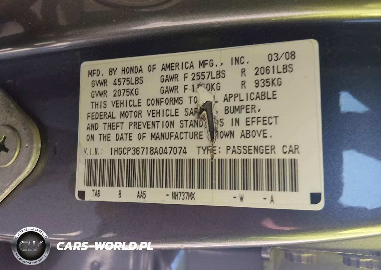 2008 Honda Accord 3.5 Ex VIN:1HGCP36718A047074 - 9
