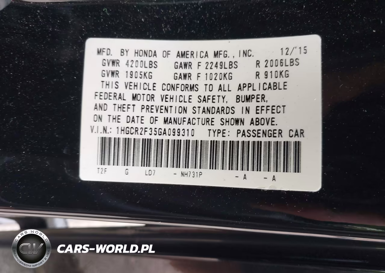 2016 Honda Accord Lx VIN:1HGCR2F35GA099310 - 9