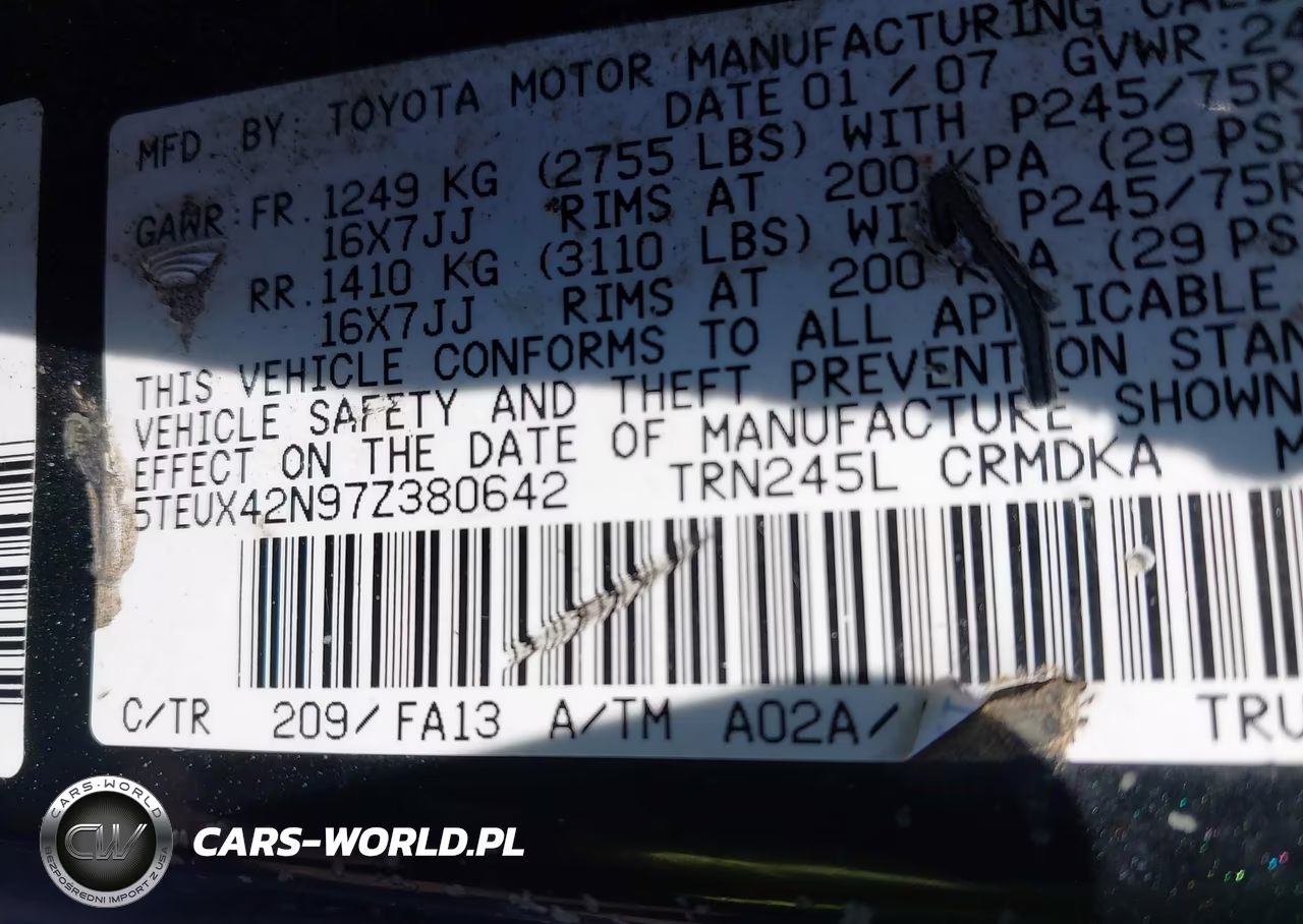 2007 Toyota Tacoma VIN:5TEUX42N97Z380642 - 9