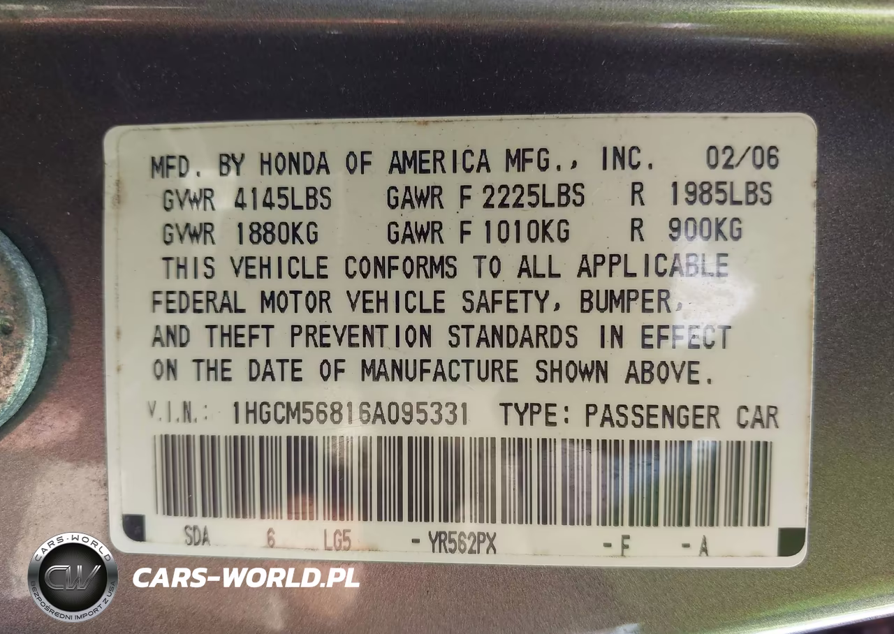 2006 Honda Accord 2.4 Ex VIN:1HGCM56816A095331 - 9