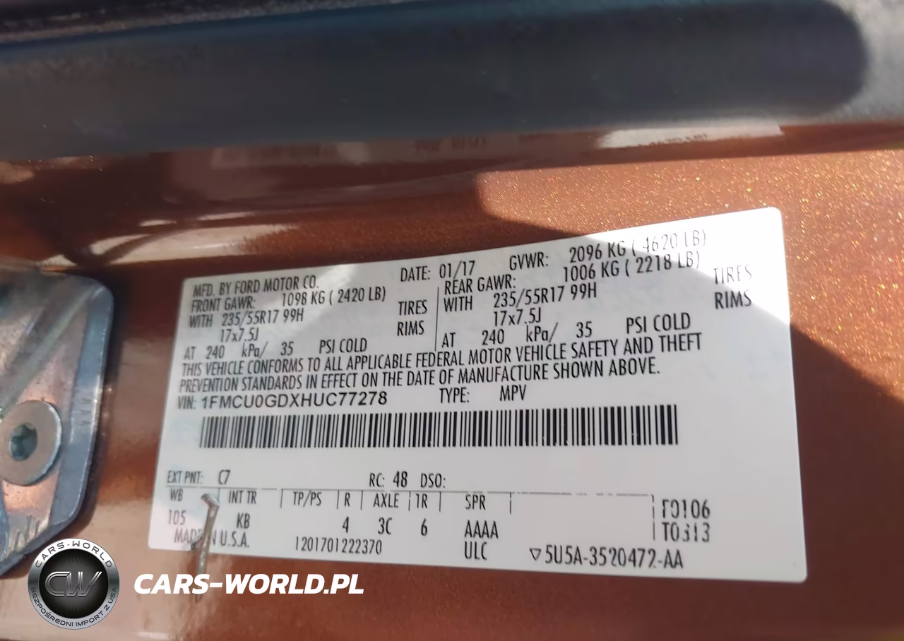 2017 Ford Escape Se VIN:1FMCU0GDXHUC77278 - 9