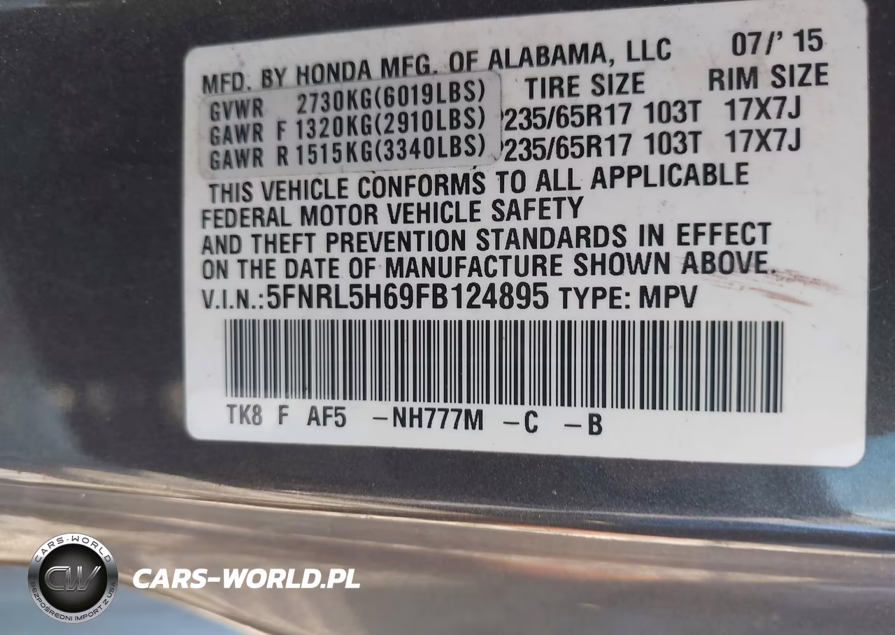 2015 Honda Odyssey Ex-L VIN:5FNRL5H69FB124895 - 9