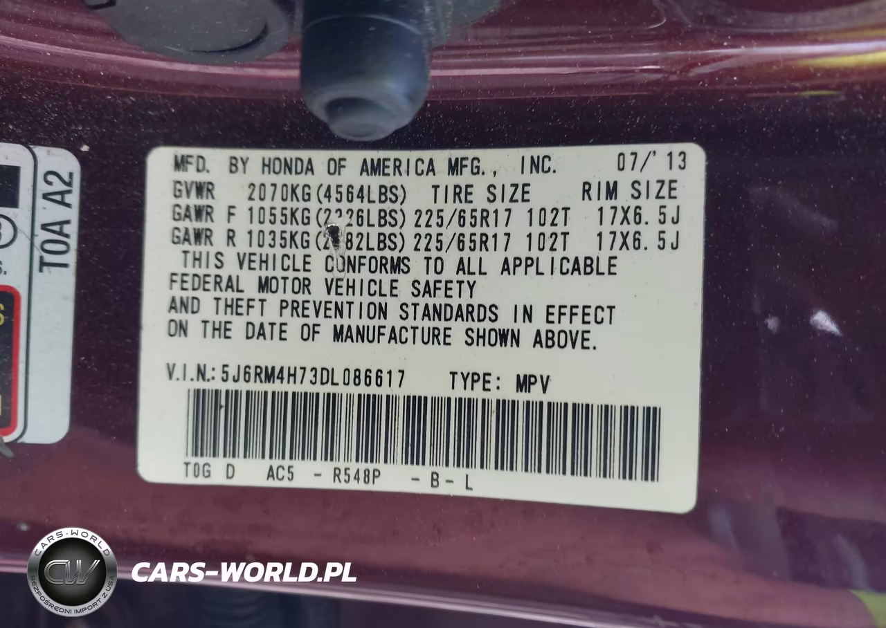 2013 Honda Cr-V Ex-L VIN:5J6RM4H73DL086617 - 9