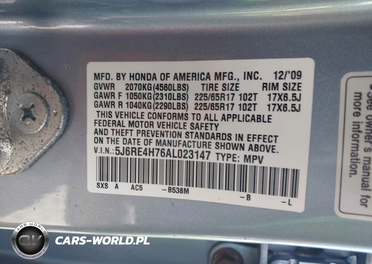 2010 Honda Cr-V Ex-L VIN:5J6RE4H76AL023147 - 9