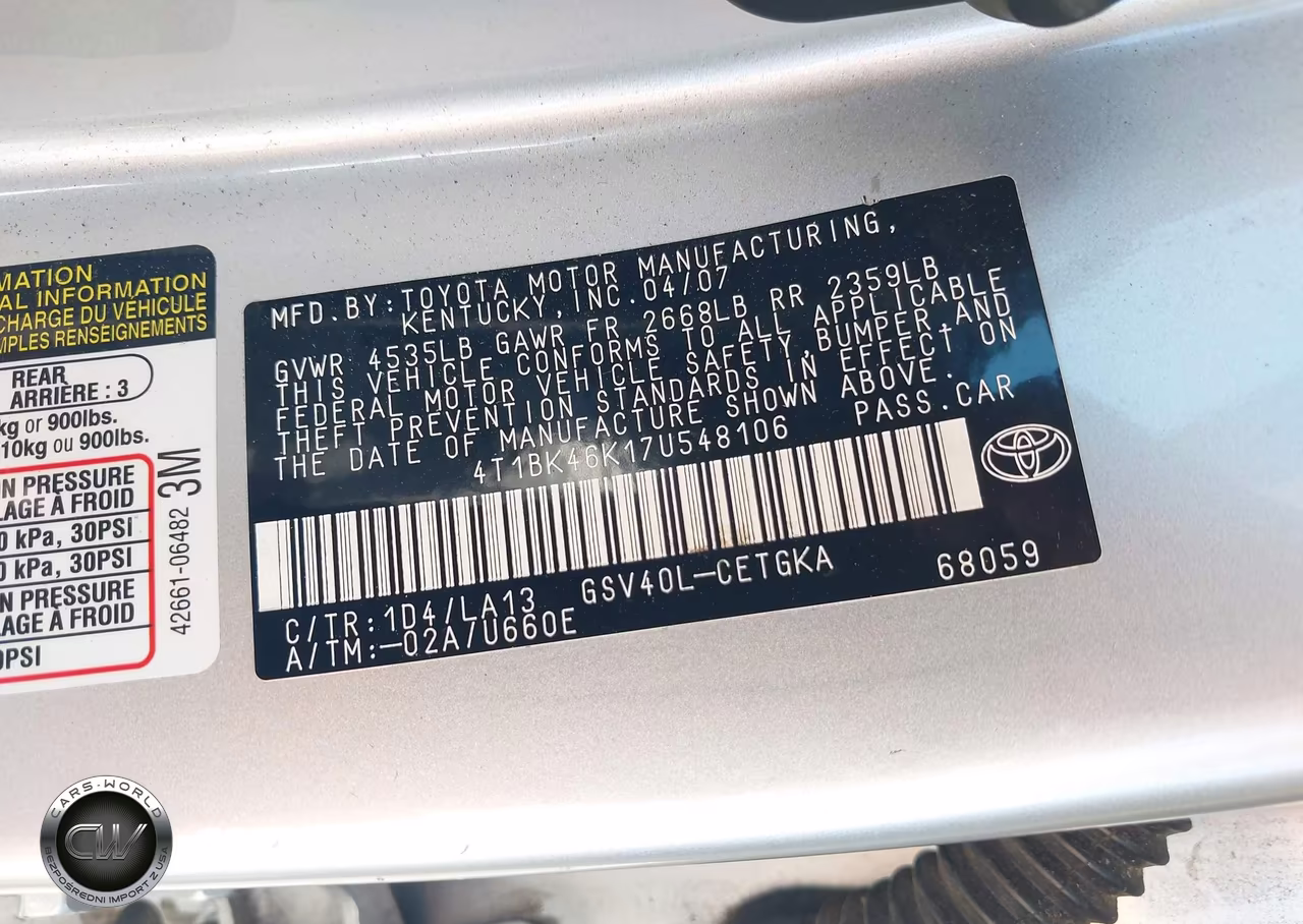 2007 Toyota Camry Xle V6 VIN:4T1BK46K17U548106 - 9